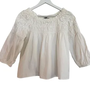Gap white smocked poplin cotton top size small thumbnail 8