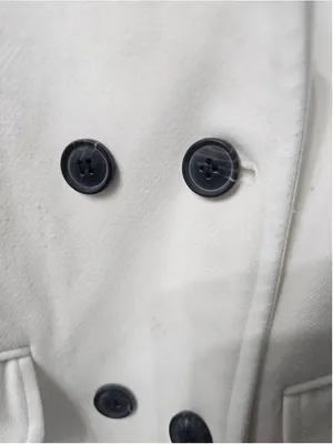 Women's Long Pea Coat, Size S, White and Black thumbnail 3