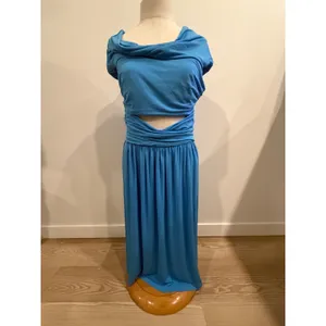 Alberta Ferretti Blue Jersey Cowl Neck Cutout Ruched Maxi Dress Sleeveless thumbnail 2