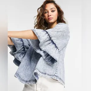Free People Ainsley Denim Top in Indigo Wash Size Large thumbnail 8