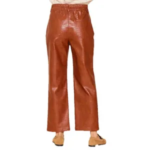 Skies Are Blue Camel Vegan-leather Straight Leg Pants M Embossed thumbnail 2