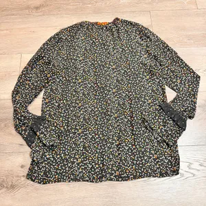 LOFT Ann Taylor Floral Print Ruffle Blouse Long Sleeve Casual Top Black Small‎ S thumbnail 2