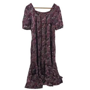 Maeve Midi Dress Womens Small Paisley Purple Puff Sleeve Tiered EUC thumbnail 3
