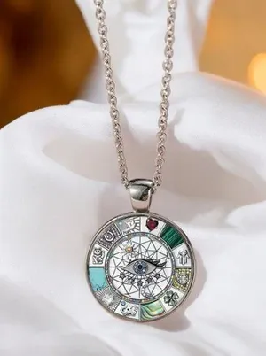 Eye Round Colorful Alloy Pendant Charm Necklace, Silver Plated *Faux Fashion Je thumbnail 1