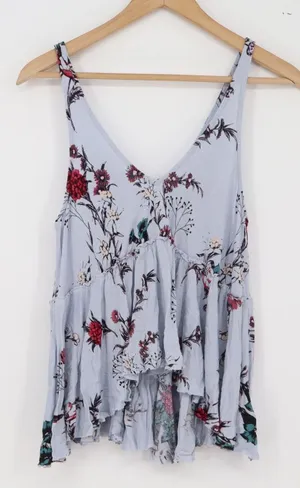 Kimchi Blue Tank Top Womens XS Floral Babydoll Light Blue High-Low Excellent thumbnail 1