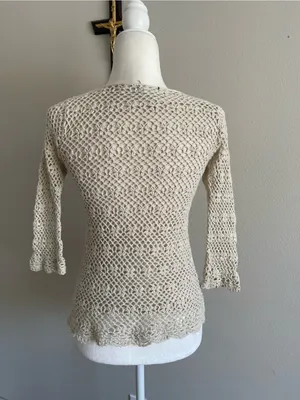 Wet Seal Beige Crochet V-Neck Knit Top thumbnail 4