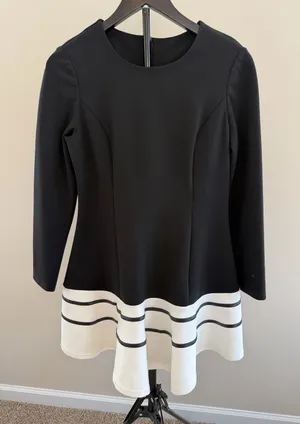 Black and White Contrast Hem Long Sleeve Mini Dress Size XL thumbnail 1