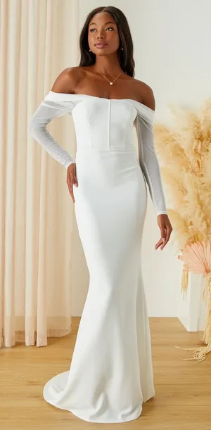 NWT Lulus Forever Remarkable White Bustier Off-the-Shoulder Maxi Dress Bridal XS thumbnail 1