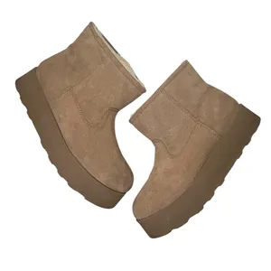 Suede Platform Ankle Boots Faux Shearling Lined Camel Brown 25033100 F24 US 8 thumbnail 5