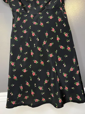 Vintage Esprit Dress Women 6 Black Floral Fit & Flare Short Square Neck Sundress thumbnail 7