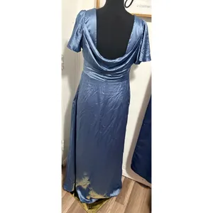 DB‎ Studio Celebrate Blue Satin Cowl Back Flutter Sleeve Maxi Dress 14 thumbnail 4
