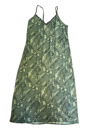 Wild‎ Fable Camouflage Lace Trim V-Neck Midi Slip Dress Green Camo XS S Y2K thumbnail 1