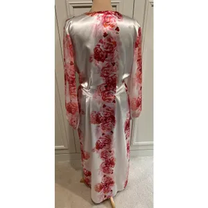 Oscar De La Renta Pink Label Floral Satin Robe Dressing Gown M Belted Romantic thumbnail 5
