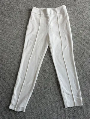 HM Womens White Pintuck Ankle Trousers Size 2 Slim Fit High Rise Dress Pants thumbnail 1
