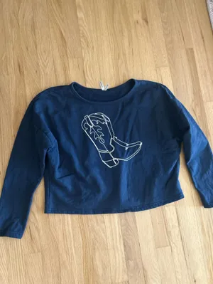 Roper western cowboy cowgirl embroidered cropped boxy sweatshirt top navy thumbnail 6