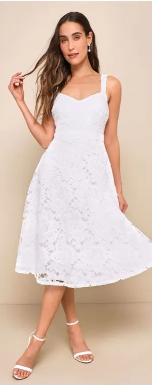 Lulus Divine Beauty White Lace Midi Dress With Pockets Size XS NWT Bridal Beach thumbnail 1