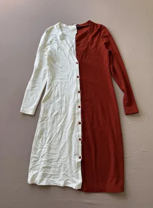 Ermanna Mixed Media Colorblock Ribbed Button Up Midi Dress thumbnail 1