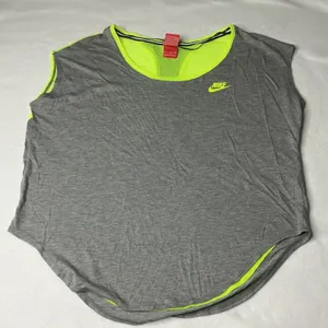Nike‎ Womens Gray Neon Yellow Mesh Back Activewear Top Medium thumbnail 2