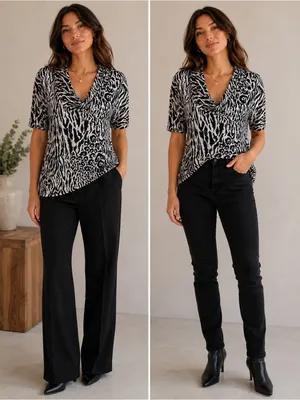 Cable & Gauge Top Zebra Print w/swoop neck Like New Size M thumbnail 2