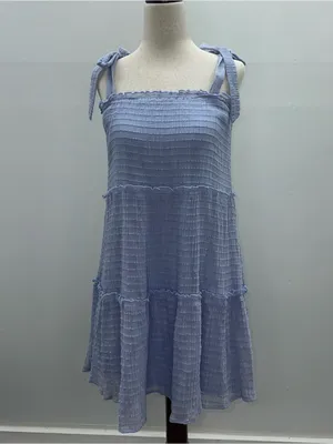 Altar'd State Light Blue Tiered Mini Dress Textured Tie Strap Sundress Size S thumbnail 2