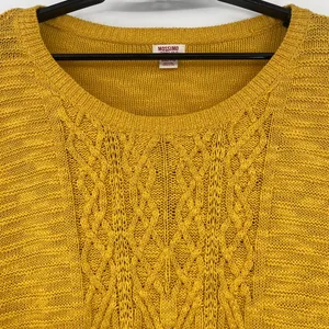 Mossimo Cable Knit Womens Sweater Sz XXL Mustard Boho Rustic Cottage Lagenlook thumbnail 3
