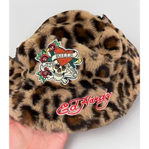 Ed Hardy NWT Leopard Bucket Hat Faux Fur Sherpa Skull Heart Embroidered Y2K OS thumbnail 2