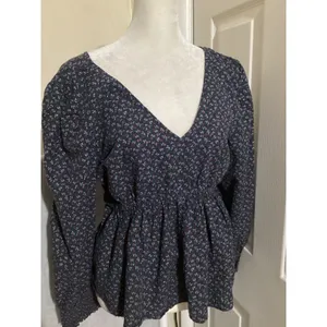 Madewell Tie-Back Peplum V Neck Floral Print Long Sleeve Top Campden Daisies M thumbnail 3