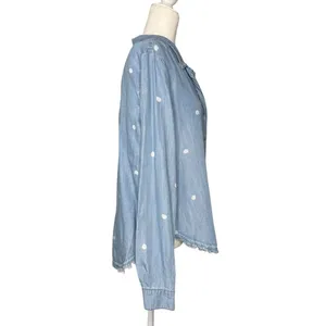 Cloth‎ & Stone Top L Anthropologie Denim Chambray Polka Dot Button Up Shirt thumbnail 4