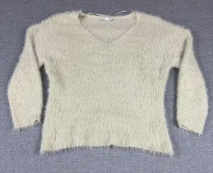 Kimchi Blue Sweater Womens Small White Acrylic Polyamide V Neck‎ Fuzzy Pullover thumbnail 1