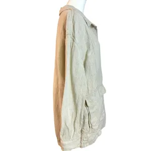 Free People Bohemian LagenLook Lucy Linen Chore Coat Neutral Natural Large thumbnail 11