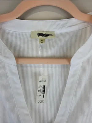 NWT Madewell White Puff Sleeve Henley Top XL Short Sleeve Cotton Blend Blouse thumbnail 4
