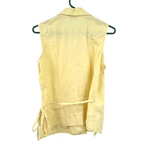 Eddie Bauer Size Large Sleeveless Wrap Blouse‎ Top Shirt Yellow Cotton Blend thumbnail 2
