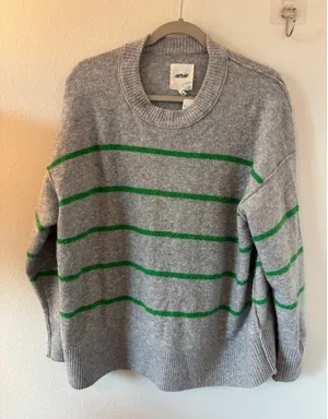 Aerie Womens Grey Green Striped Crewneck Sweater Relaxed Fit Pullover Size M thumbnail 1