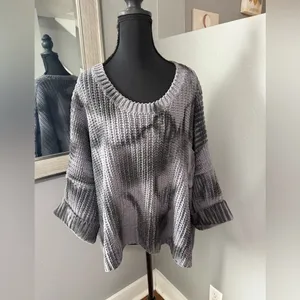 Pol x Anthropologie Oversized Grey Chenille Boxy Crop Sweater Medium. Cabincore thumbnail 3