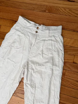 Urban Outfitters Linen Cotton High-Rise Pleated Tapered Chinos Sz M ivory Crop thumbnail 3