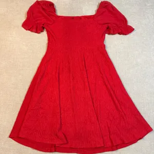 Red Puff Sleeve Mini Dress Size Large NWT Square Neck‎ Lace Up Ruched Boho thumbnail 2