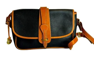Dooney & Bourke Vtg equestrian blk Pebbled Leather with Brown Trim crossbody thumbnail 1