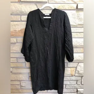 Anthropologie Sunday Atelier Caftan Coverup Dress Black Slub 100% cotton Pockets Coastal Small thumbnail 10