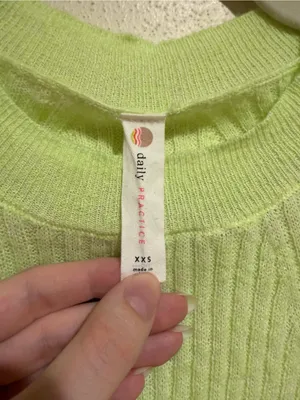 Anthropologie Daily Practice Wool Blend Cropped Ribbed Fitted Sweater Neon Green thumbnail 4