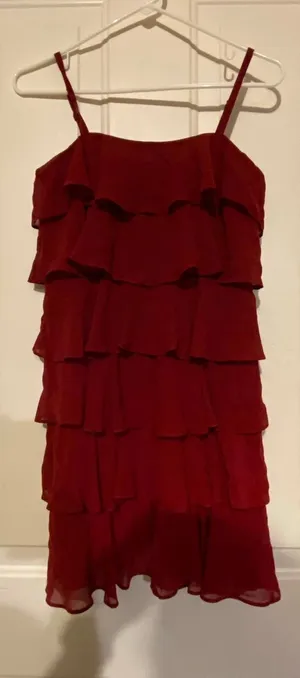 LOFT Ann Taylor multi tiered ruffled dress red white  thumbnail 1