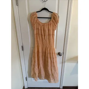 Olivia James The Label Cap Sleeve Orange Melon Smock Off Shoulder Dress Large thumbnail 2