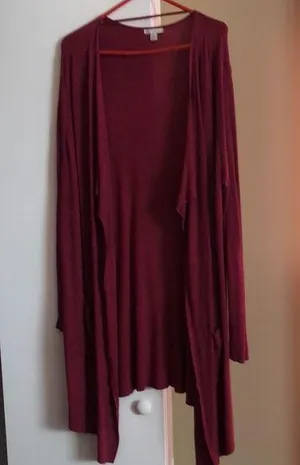 Cato xl burgundy color EST 1946 long sleeve open front women’s cardigan thumbnail 1