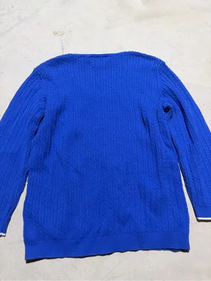 Lauren Ralph Lauren vintage Blue V-Neck Cable Knit Sweater medium cotton thumbnail 7