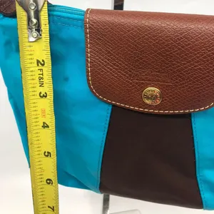LONGCHAMP Blue Brown Fabric Chic Shoulder Bag thumbnail 3
