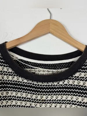 Free People We The Free Fun in the Sun Black & Cream Striped Star Knit Top thumbnail 7