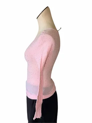 NWOT FREE PEOPLE Night Sky Long Sleeve Top Rhinestone Light Pink XS/S Bedazzled thumbnail 4