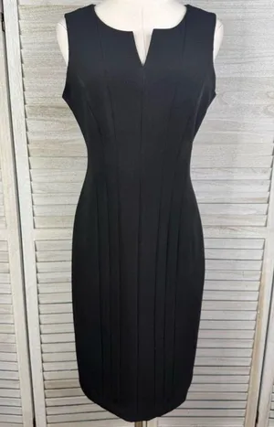 CALVIN KLEIN Sleeveless Black Midi Dress w Curved Seams & Cutout V Neckline-6 thumbnail 1
