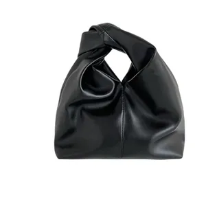 Commense Faux Black Leather Leather Handbag with Twisted Top Handle Mini Bag thumbnail 4