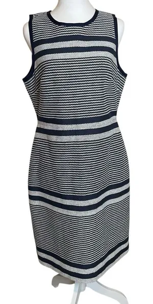 NWOT J Crew Sheath Dress Navy White Stripe Tweed‎ Indigo Size 12 Career Nautical thumbnail 1