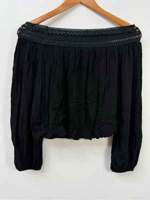 Lulu's Black Off-Shoulder Crochet-Trim Blouse size XS thumbnail 5